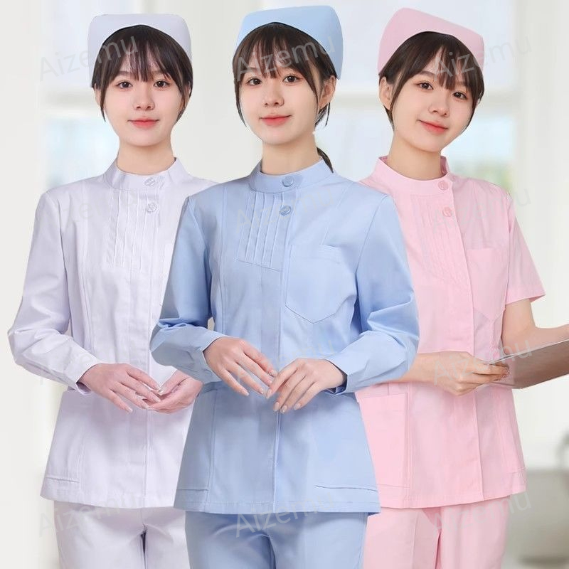 Medical Lab Logo - ピンクの長袖ナース服、白衣、女性用医師服、医療用衣料、新作美容サロンスクラブトップ、ロゴのカスタマイズ可能