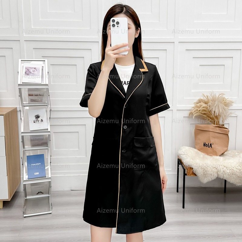 Medical Lab Logo - 黒美容制服美容師ローブ女性サロン白衣ナース制服医療スクラブピンク病院スパ作業服ロゴ