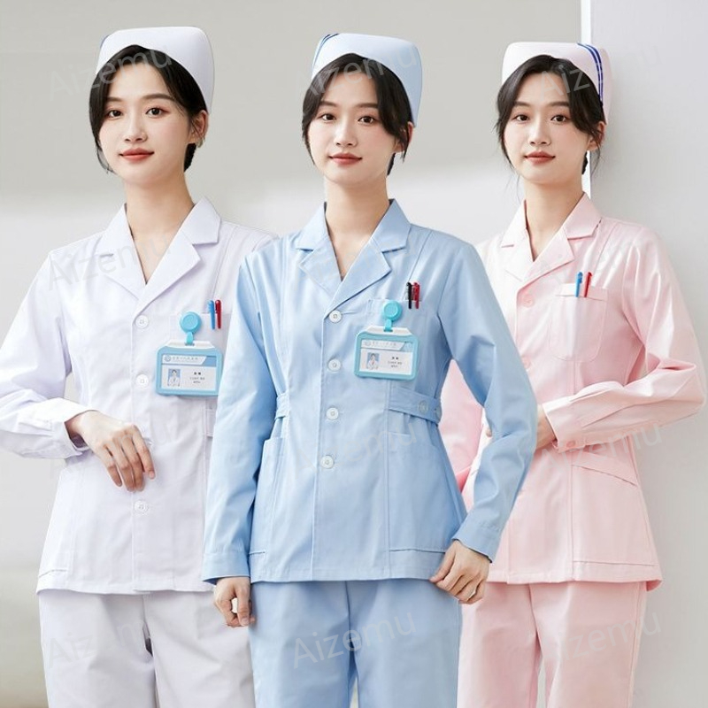 Medical Lab Logo - 新しい白い長袖ナースユニフォーム、白衣、女性用医師ユニフォーム、医療用衣料、美容サロンスクラブトップ、カスタムロゴ入り