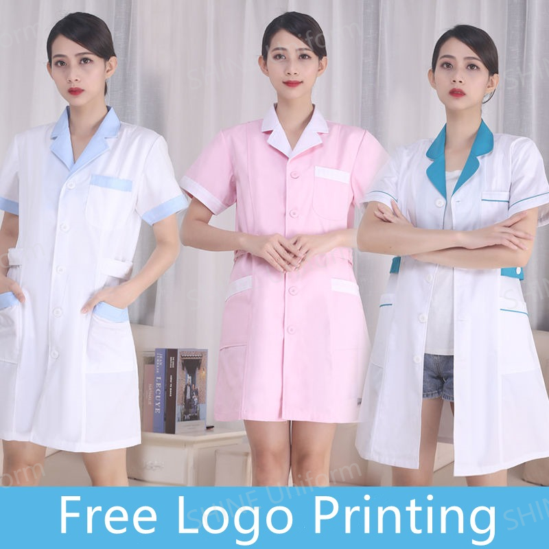 白い看護師ユニフォーム半袖医療スクラブトップ白衣医師ユニフォ - Medical Lab Logo のレビューと価格