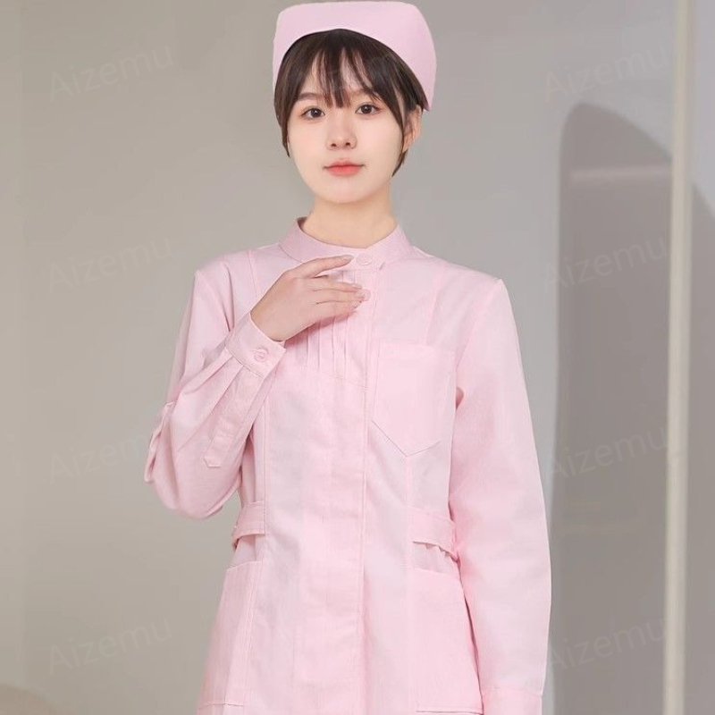 ピンクの長袖ナース服、白衣、女性用医師服、医療用衣料、新作美 - Medical Lab Logo のレビューと価格