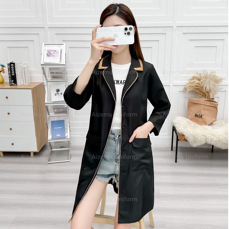 黒美容制服美容師ローブ女性サロン白衣ナース制服医療スクラブピ - Medical Lab Logo のレビューと価格