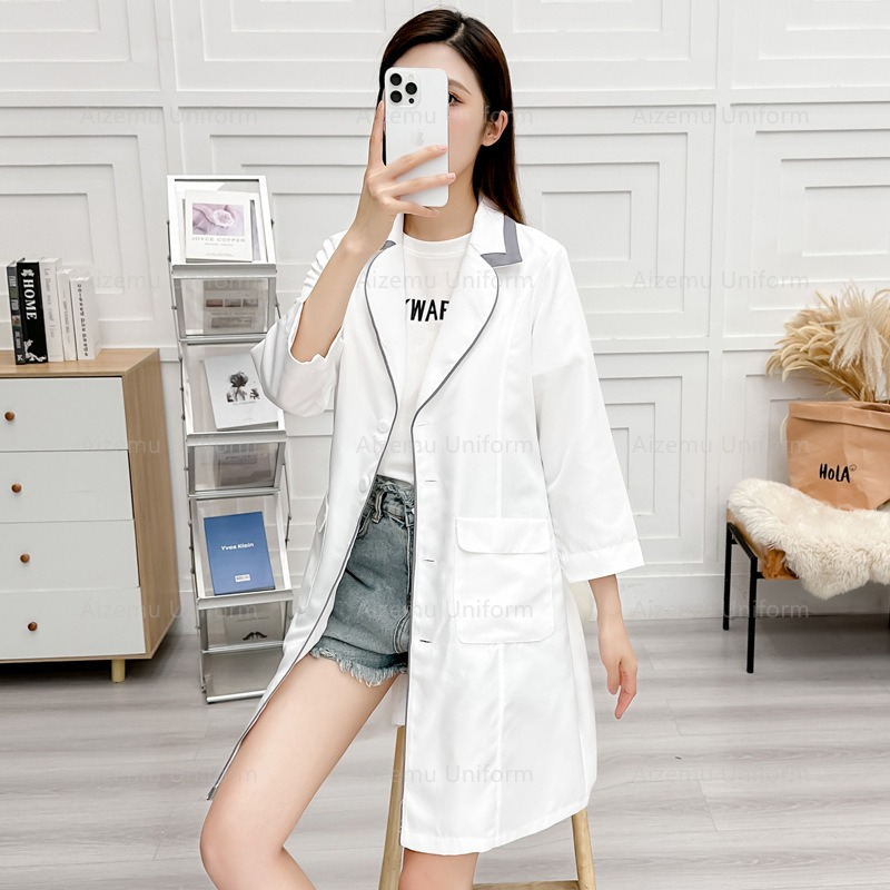 黒美容制服美容師ローブ女性サロン白衣ナース制服医療スクラブピ - Medical Lab Logo のレビューと価格