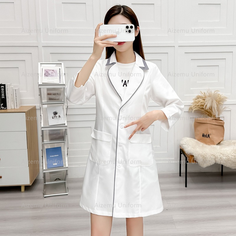 黒美容制服美容師ローブ女性サロン白衣ナース制服医療スクラブピ - Medical Lab Logo のレビューと価格