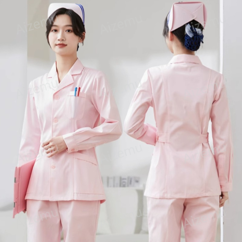 新しい白い長袖ナースユニフォーム、白衣、女性用医師ユニフォー - Medical Lab Logo のレビューと価格