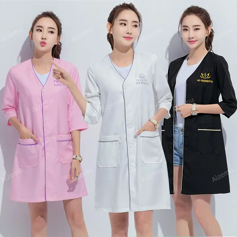 黒ショート美容制服ドレススパ制服スクラブ制服白プラスサイズサ - Medical Lab Logo のレビューと価格
