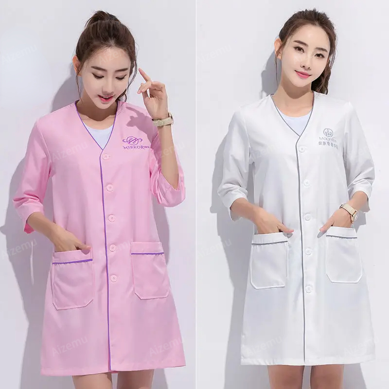 黒ショート美容制服ドレススパ制服スクラブ制服白プラスサイズサ - Medical Lab Logo のレビューと価格