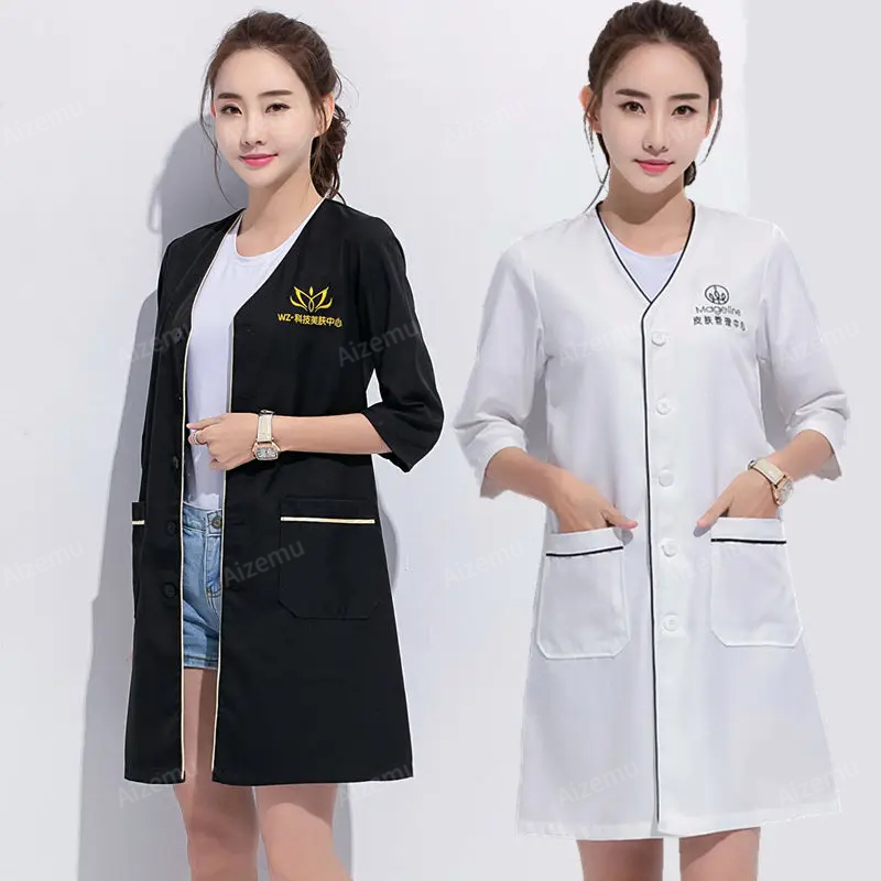 黒ショート美容制服ドレススパ制服スクラブ制服白プラスサイズサ - Medical Lab Logo のレビューと価格