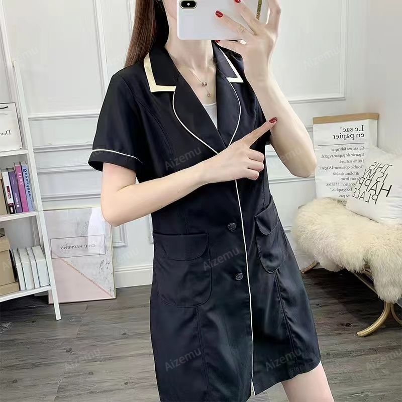 女性用半袖美容院ユニフォーム,黒,白,美容師,作業服,実験室 - Medical Lab Logo のレビューと価格