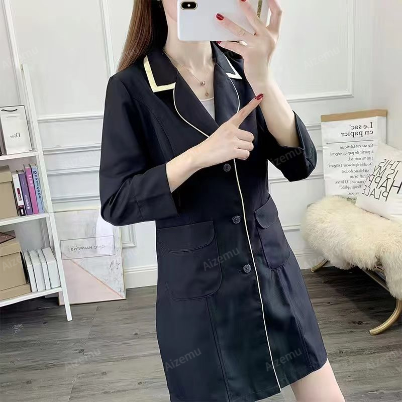 女性用半袖美容院ユニフォーム,黒,白,美容師,作業服,実験室 - Medical Lab Logo のレビューと価格