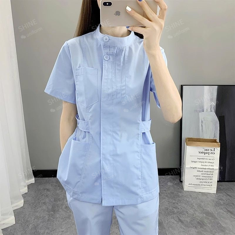 ピンクのナース制服半袖医療スクラブトップ白衣医師制服女性用ア - Medical Lab Logo のレビューと価格