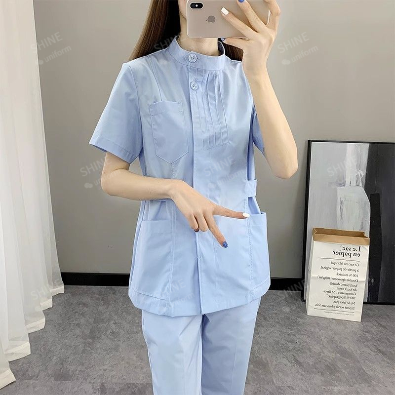 ピンクのナース制服半袖医療スクラブトップ白衣医師制服女性用ア - Medical Lab Logo のレビューと価格