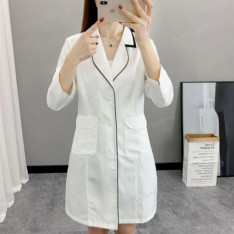 女性用ショートスパユニフォームロゴ入り作業服美容衣料美容師ス - Medical Lab Logo のレビューと価格
