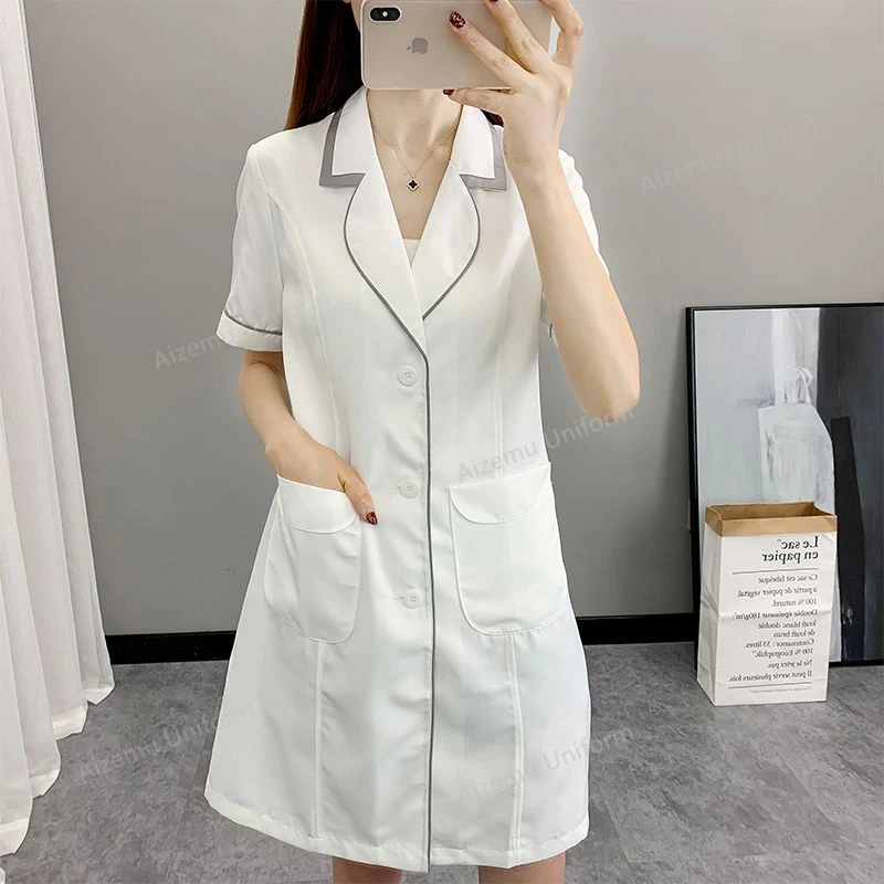 女性用ショートスパユニフォームロゴ入り作業服美容衣料美容師ス - Medical Lab Logo のレビューと価格